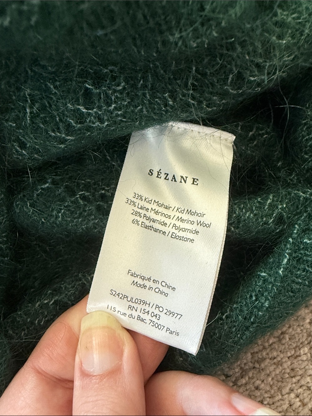 Sèzane Bottle Green Nathalia Jumper Merino Wool Mohair Knit Sweater - Picture 7 of 7